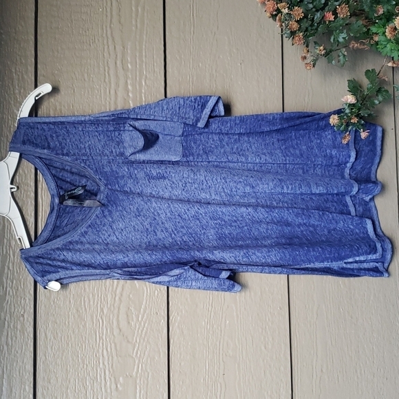 Seven7 Cold Shoulder Lightweight Tee Blue sheer burnout pocket XXL - Picture 2 of 6